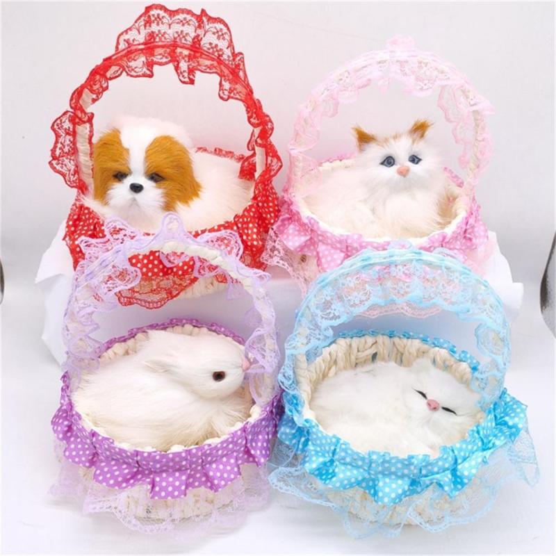 

Party Favor Cute Animal Doll Basket Artificial Puppy Kitten Plush Fiber Exquisite Simulation Gifts