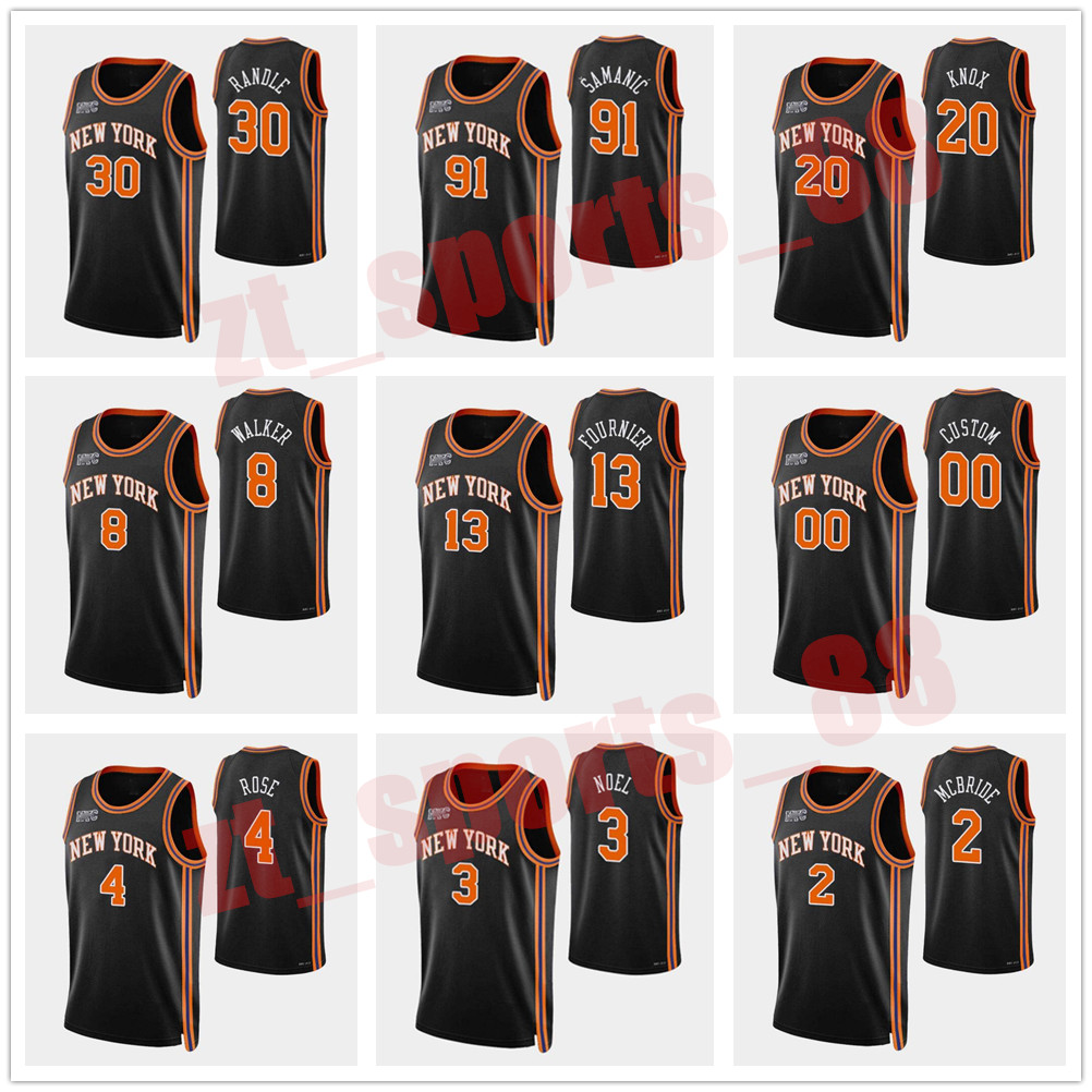 

2021-22 Printed New Men Yorks Julius Randle RJ Barrett Kemba Basketball Walker Derrick Rose 75th Anniversary Knick jerseys, As shown in illustration