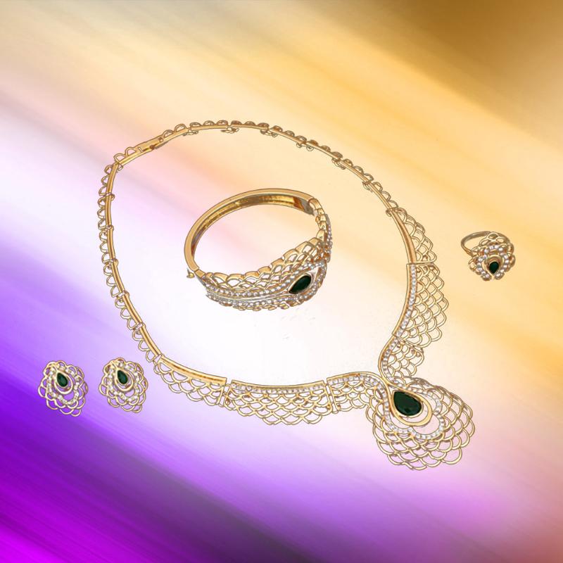 

Earrings & Necklace 4-Piece Wedding Jewelry Suit Glitter Rhinestone Bracelet Ring Set For Evening Party Bride Decoration, Silver