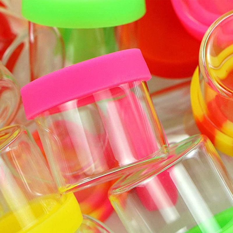 

30 X Glass Jars Dab Wax Container With Silicone Cover 6 Ml Concentrate Containers H 22*24 Mm