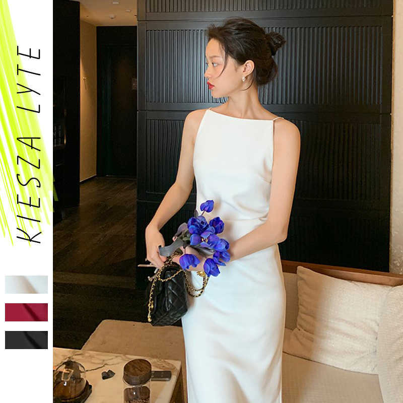 

Dresses for Women Summer French Style Elegant Solid White Black Red Dress Slim Bodycon Party Evening Robes 210608