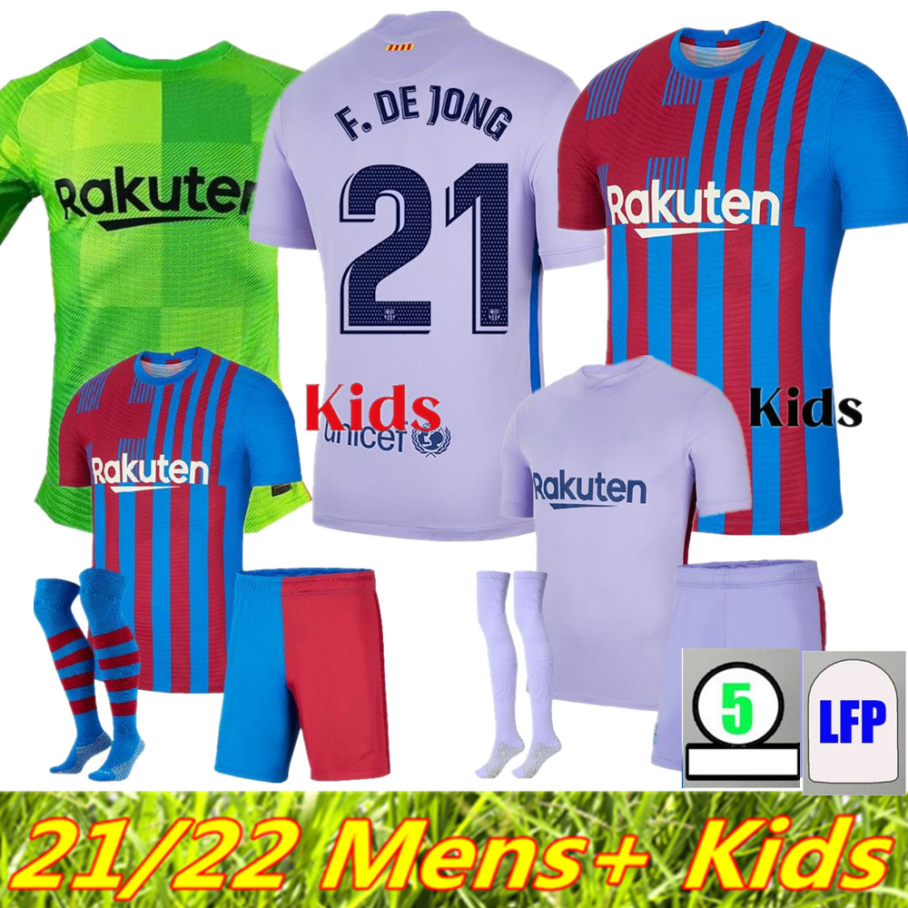 

21 22 Barcelona soccer jersey MEMPHIS Camisetas de football shirt MESSI BARCA KUN AGUERO ANSU FATI 2021 2022 GRIEZMANN F.DE JONG DEST men + kids kit sets socks LONG SLEEVE, Away
