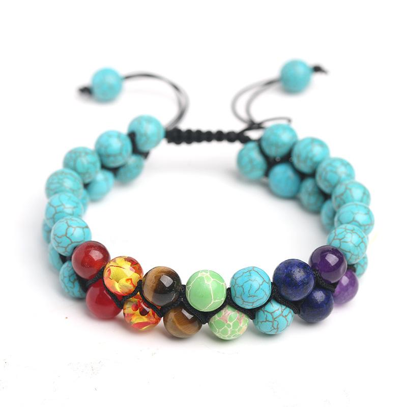 

Beaded, Strands Natural Chakra Bracelet Turquoise Frosted Agate Volcano Double-layer Adjustment Women Men Adjust Size Jewelry