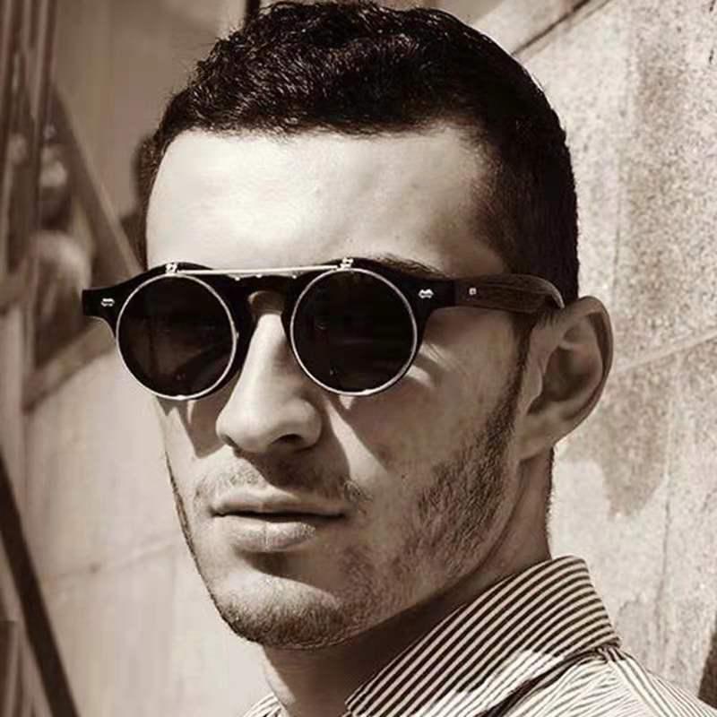 

Sunglasses 2021 Vintage Fashion Round SteamPunk Flip Up Classic Double Layer Clamshell Design Sun Glasses