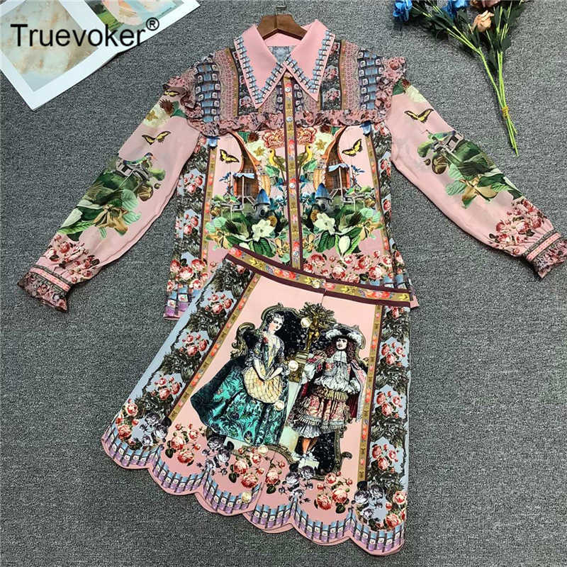 

Truevoker Women' High Street Print Ruffle Patchwork Tops With Skirt Two Pieces Sets Suits 210602, White