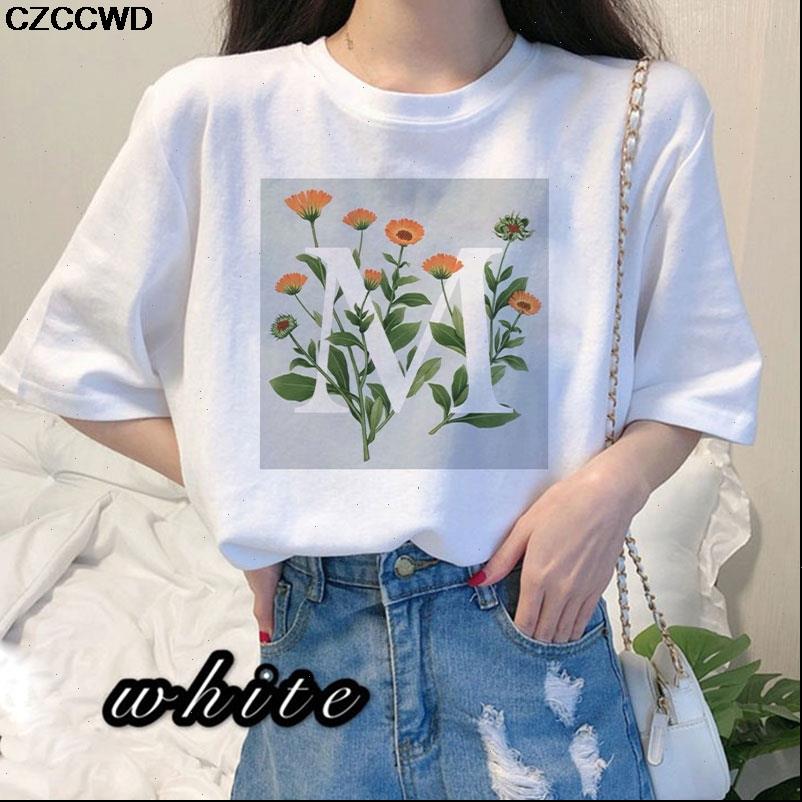

small fresh summer short sleeve womens t shirt  letter daisy bouquet print fashion lady graphic female, White
