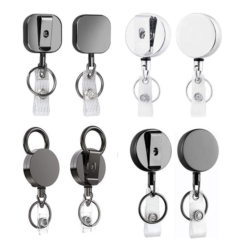 

Card Holders 1PCS Women Men Badge Holder Reels Clips Key Ring Metal Retractable Pull Reel ID Lanyard Name Clip
