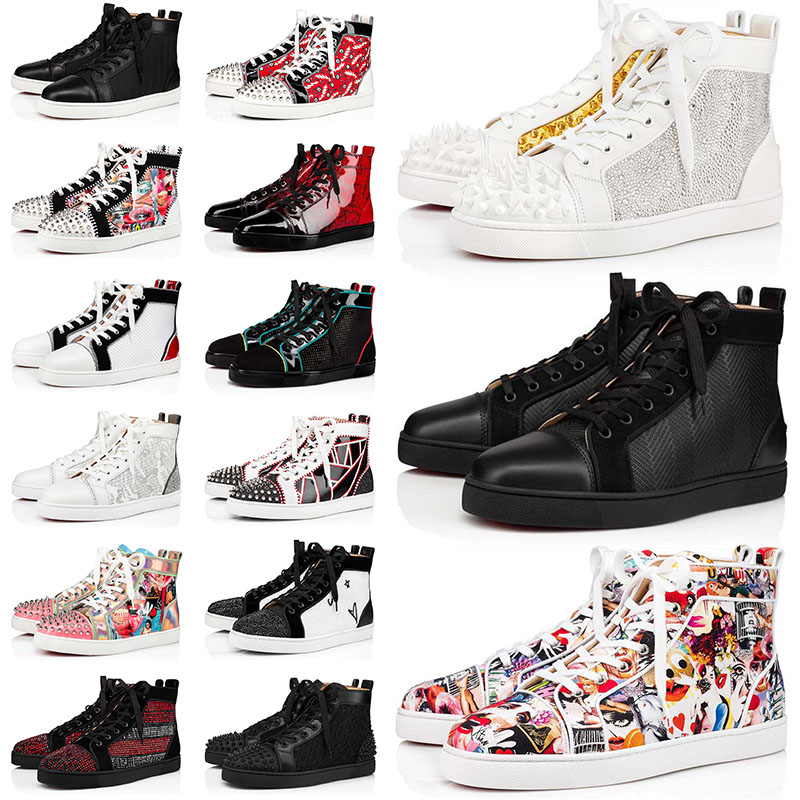 

36-47 2021 Red Bottom Shoes Designer Sneakers Platform Brand Luxury Mens Womens Black Suede Studded Spikes All White Loafers Fashion Luxurys Designers Flat Trainers, B26
