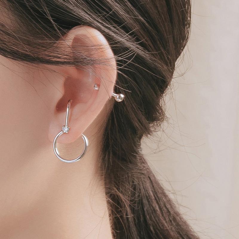 

Creative Design Silver C-Shape Circles Earring 925 Shiny Zircon Geometry For Sweet Girl Women Fashion Jewelry Stud
