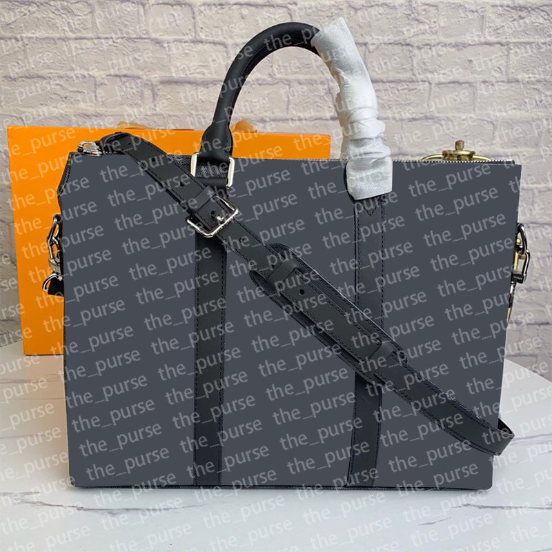 

Fashion Men's Briefcases Coated Canvas Man's Business Bag Black Checkers Prints Mens Formal and Casual Bags, As photo