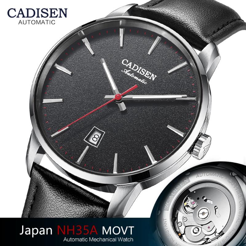 

Wristwatches CADISEN Men Watches Luxury Top Brand Japan NH35A Sapphire Watch Man Waterproof Casual Business Leather Wristwatch Relogio 8173, Slivery;brown