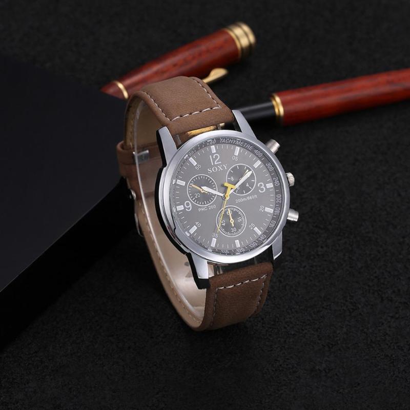 

Wristwatches Top Luxury Watch Men Brand Men's Watches Band Analog Display Quartz Wristwatch Casual Business Leather Strap, Brown belt -white