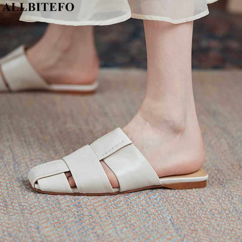 

ALLBITEFO size 33-43 soft genuine leather women slippers flat heel shoes outdoor fashion sexy summer beach sandals flip flops 210611, As picture