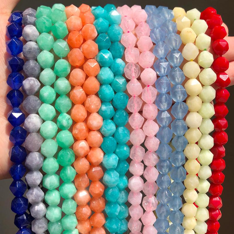 

Other 8mm Faceted Jades Beads Pink Yellow Blue Loose Spacer For Jewelry Making Diy Wristband Choker Material