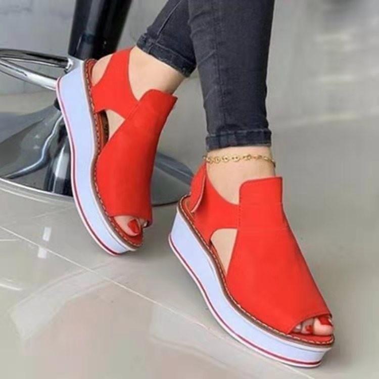 

Sandals 2021 Summer European And American Fashion Fish Mouth Casual Flat Wedge Women Sandalias Mujer Big Size 34-43, Red