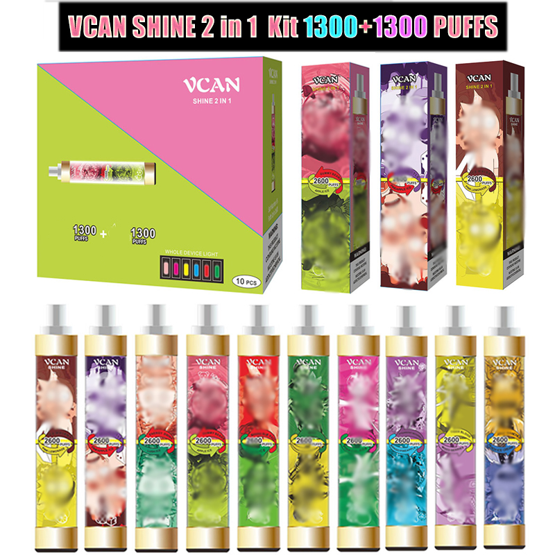 

Disposable Vape VCAN Shine 2 in 1 Kit 2600 puffs E Cigarette 10 colors 1000mah battery Pre-filled 8ml pods Device with Led Light Glowing VS