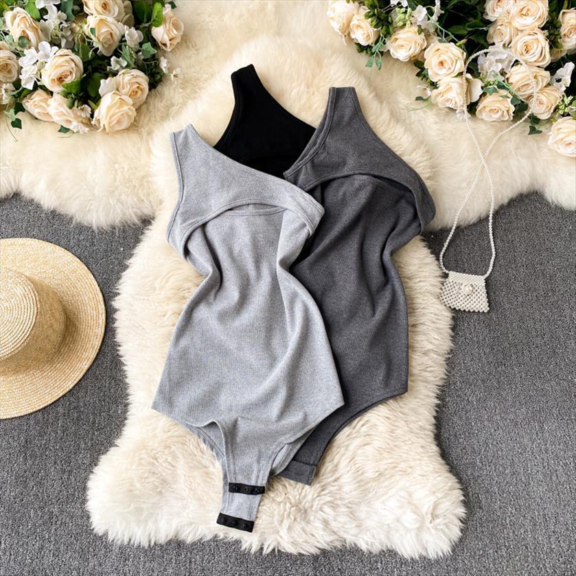 

knitted bodysuit solid women jumpsuits one shoulder sleeveless hollow out front skinny jumpsuit summer slim body rompers, Black;white