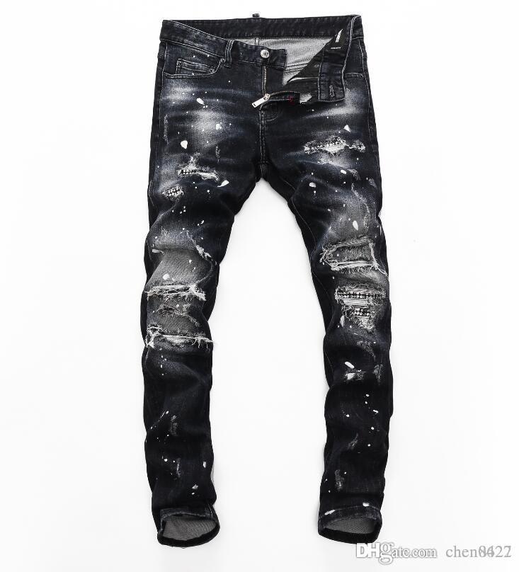 

2021 Mens Designer Jeans Distressed Ripped Biker Slim Fit Motorcycle Biker Denim For Men s Fashion Mans Black Pants 20ss pour hommes, Blue
