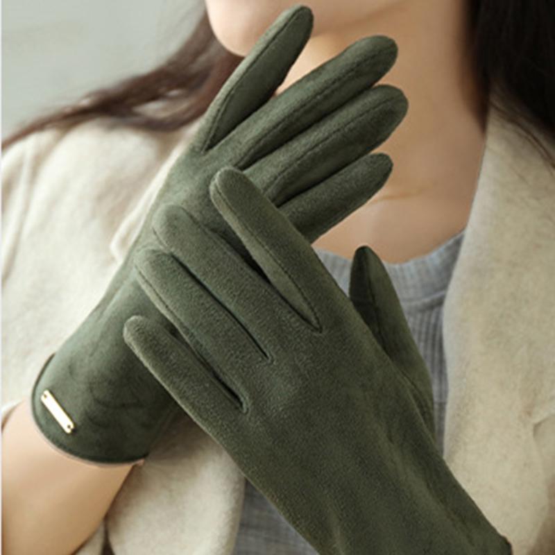 

Five Fingers Gloves Woman's Winter Warm Suede Leather Touch Screen Driving Cold Plus Velvet Thick Fingerless Flip Cycling Mittens