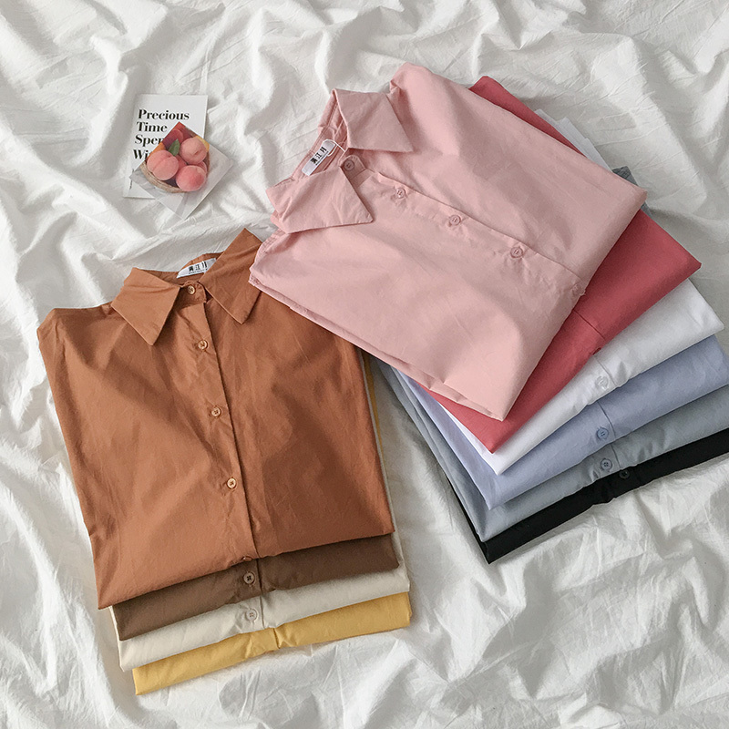 

Buttoned Up Solid OL Shirt Summer Formal Women Long Sleeve V-Neck Tops Blouses 210518, Blue