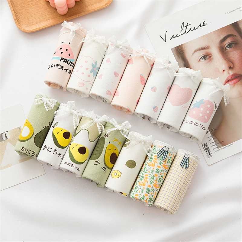 

7 Pcs Underwear Women Panties Sexy Lingeries Girl Briefs Calcinha Cotton Shorts Underpants Cute Panty Cueca Intimates Plus Size 211109, As picture show