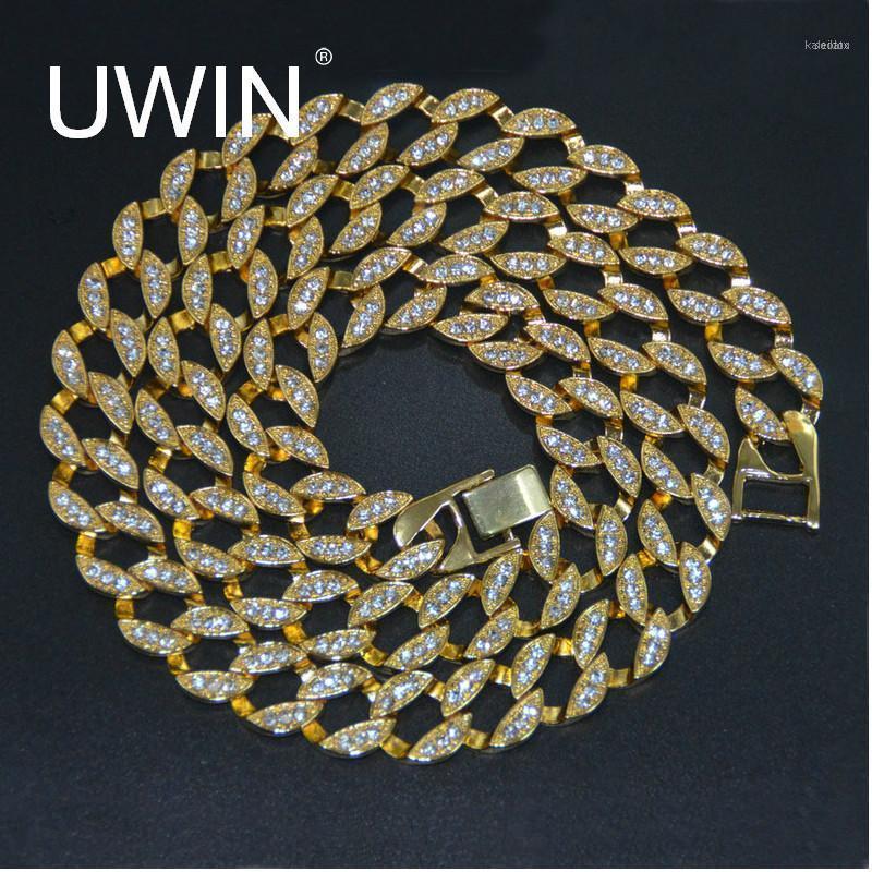 

Chains UWIN Rapper Hip Hop Men's Necklace Bling Iced Out 30" CZ Rhinestone 15mm Miami Cuban Link Chain Fashion Jewelry1