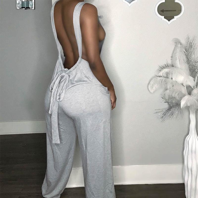 

Women' Pants & Capris Women Solid Ladies Loose Trousers Fashion Suspenders Back Bandage Overalls Sweat Mujer Streetwear, Gray