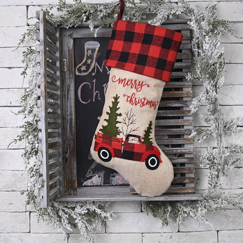 

Christmas Decorations Candy Socks Ornaments Red And Black Lattice Car Tree Gift Bags Creative