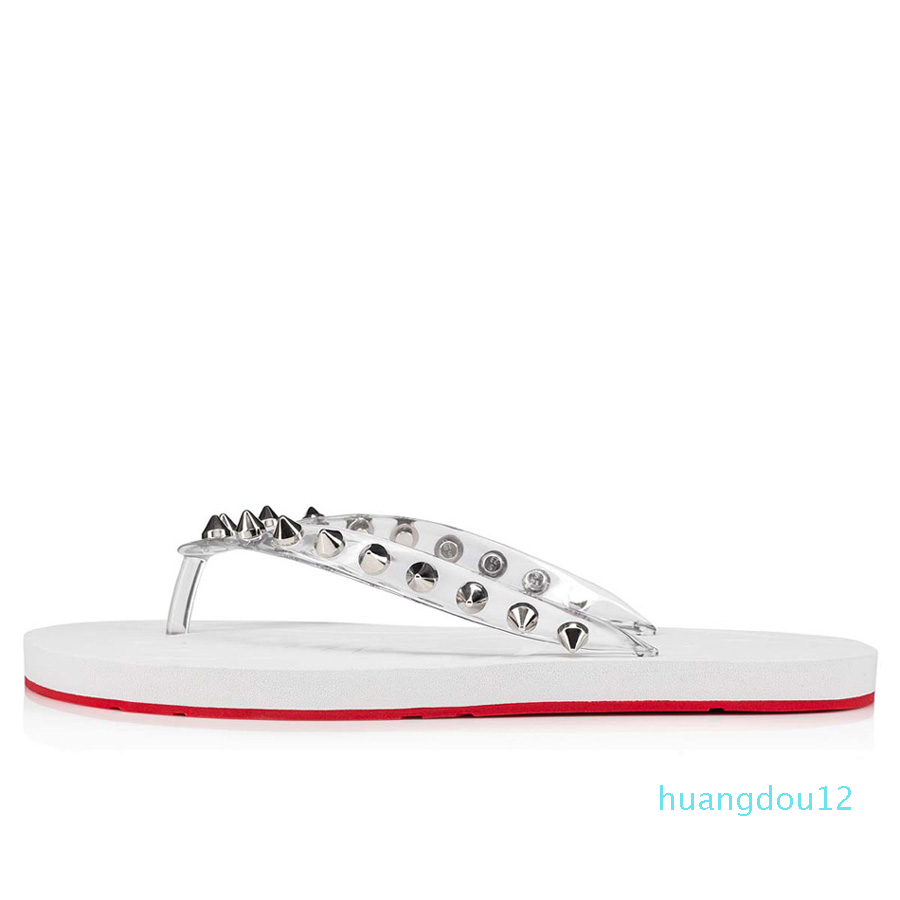 

Designer- Fashion Women Beach Slipper Red Bottom Flip Spikes Flat Slide Non-Slip Silver Slides Studs Classic Summer Casual Flips Flops Sanda, #2