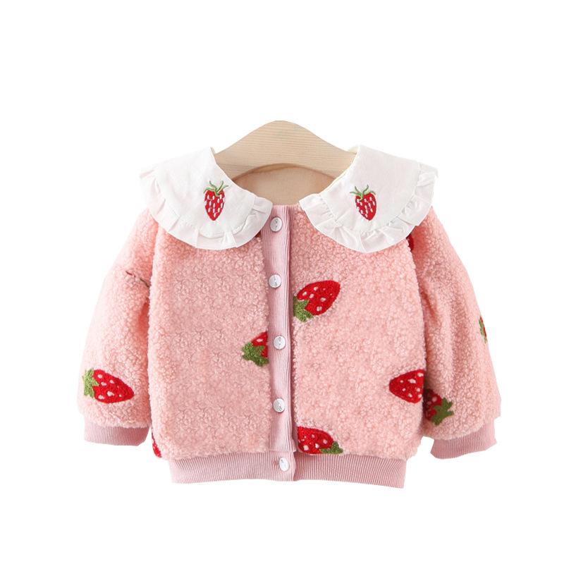 

Jackets Children's Winter Jacket Girls Coat Princess Strawberry Velvet Thick Warm Toddler Outerwear Baby Little Girl Clothes, Blue;gray