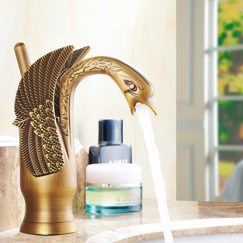 

Bathroom Sink Faucets Antique Swan Shape Basin Faucet And Cold,European Brass Mixer Tap Vintage Whosale