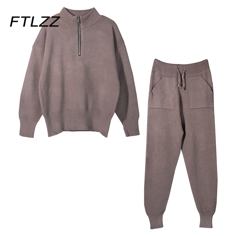 

Women's Knit Tracksuit Spring Autumn Jogging Two Piece Sets Woman Outfits Korean Casual 2 Pcs Set Sweater Pants Suits 210602, Dark blue