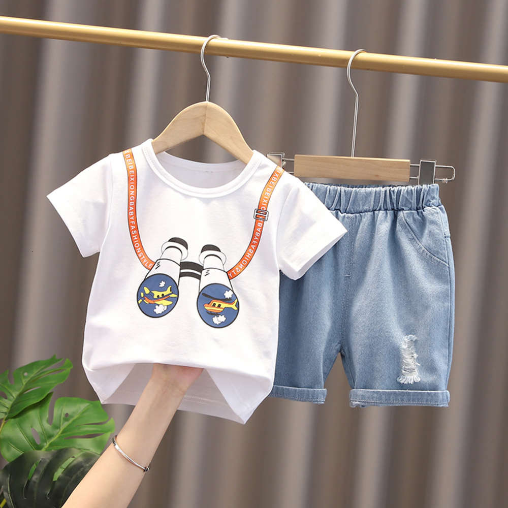 

Boys summer baby short sleeve set, White