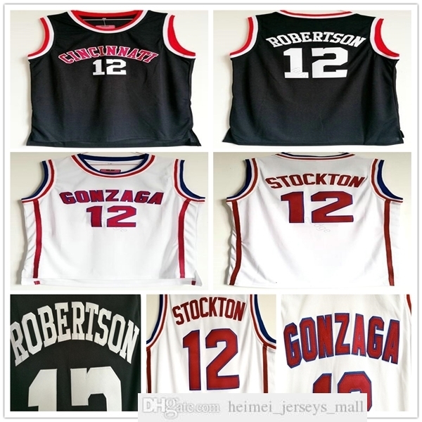 

NCAA Gonzaga Bulldogs College John 12 Stockton White Basketball Jersey Cincinnati Bearcats Oscar 12 Robertson Vintage Black Stitched Jerseys