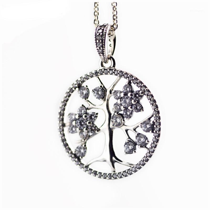 

Clear CZ Family Tree Pendant Necklaces For Women Fashion Choker 925 Sterling Silver Necklace Jewelry Long Chain Chains