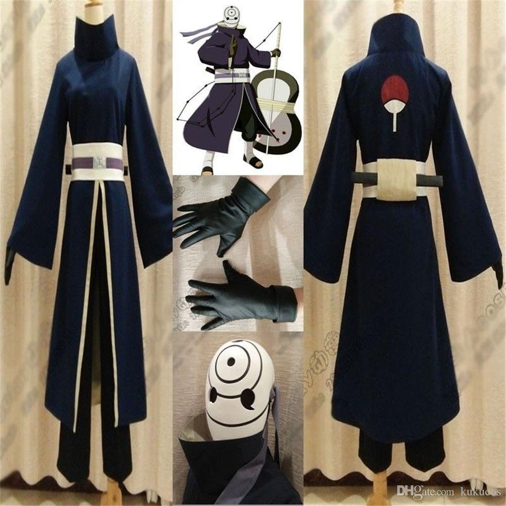 

Kukucos Anime Naruto Akatsuki Ninja Tobi Obito Cosplay Costume Male Size Complete Suit Halloween Coat, Black