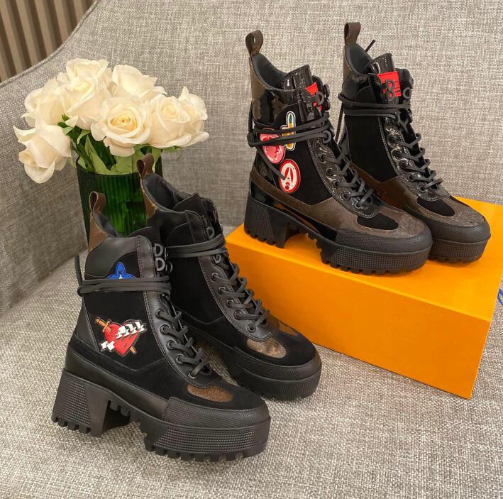 

designer Women boots Martin Desert Leather Boot flamingos Love arrow medal 100% real leathers coarse Winter designers shoes with box size 35-43, #5