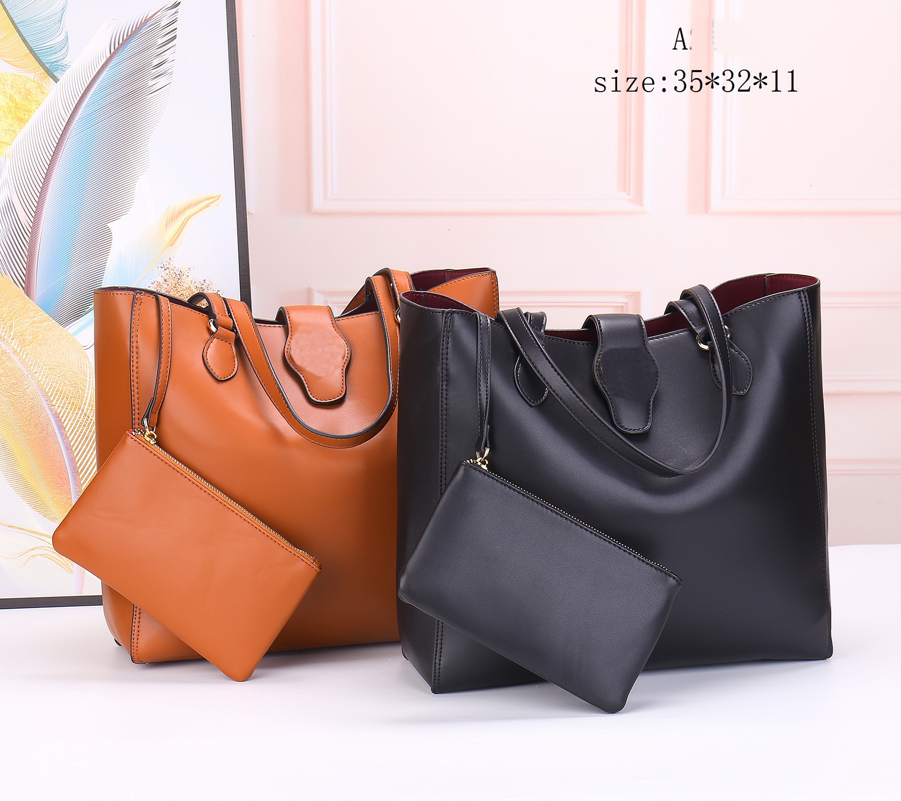 

Top Quality fashion Womens black handbag bag large-capacity leather tote bags shoulder bagc handbags Chain bagv Orange bage Shopping bagsa Drawstring wallet, 35x32x11cm