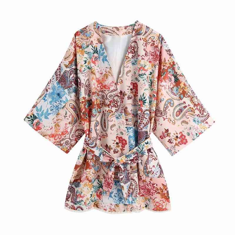 

Summer Women' Dress Fashion Belt Tunic Clothing Vintage Print Feminino Vestido 210602, Multi