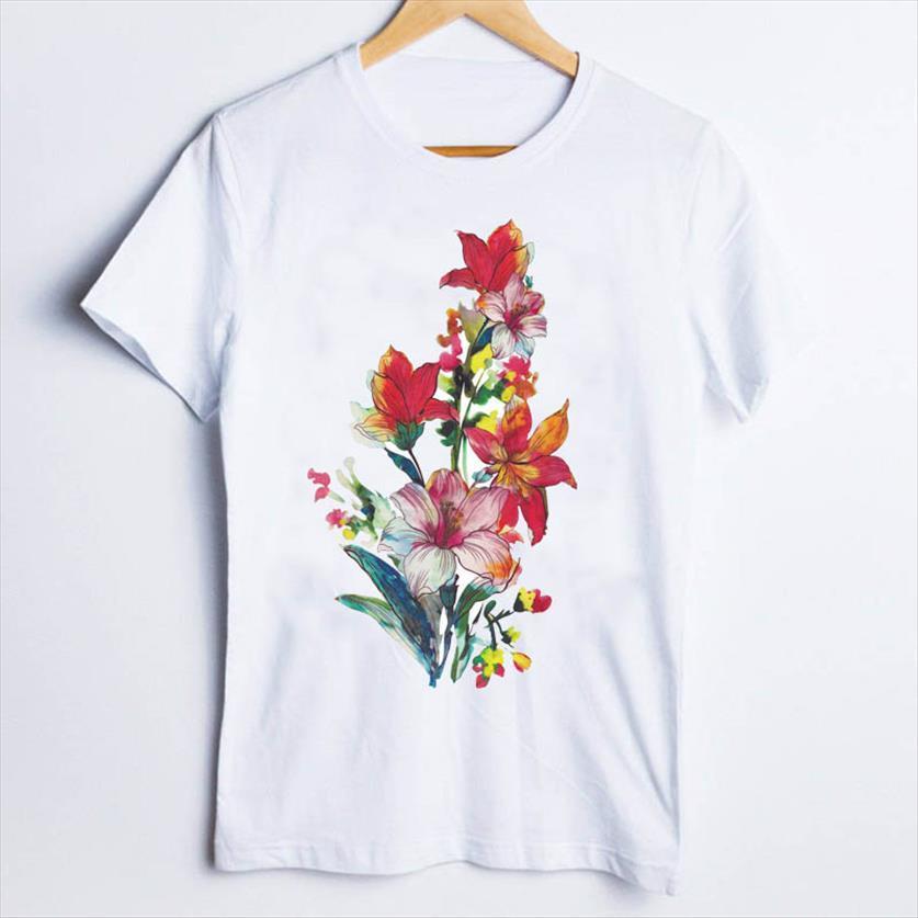 

tees print cartoon printing womens kawai floral flower 90s clothes lady clothing female, White