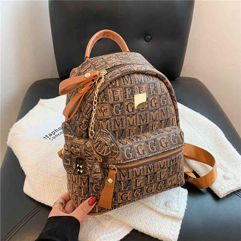 

Bags Backpack Women's Medium Ancient French Alphabet Printed Soft Leather Advanced Fashion Bag, Black;red