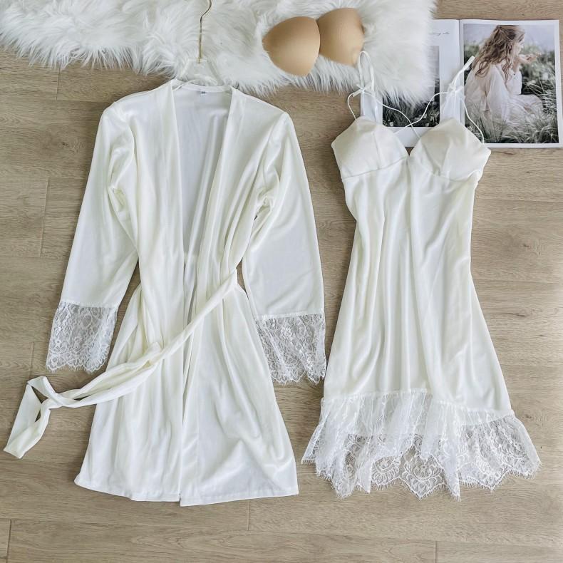 

Women's Sleepwear Burgundy 2PCS Women Kimono Robe Sets Velour Lingerie Bride Dressing Bathrobe Gown Sexy Suspender Skirt Autumn Homewear, Black