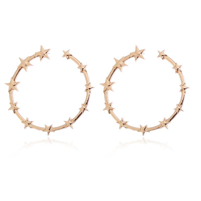 Stud Fashion A Circle Of Stars Earrings For Women Simple Silver Gold Color Jewelry Female Party Gift-image-709332514