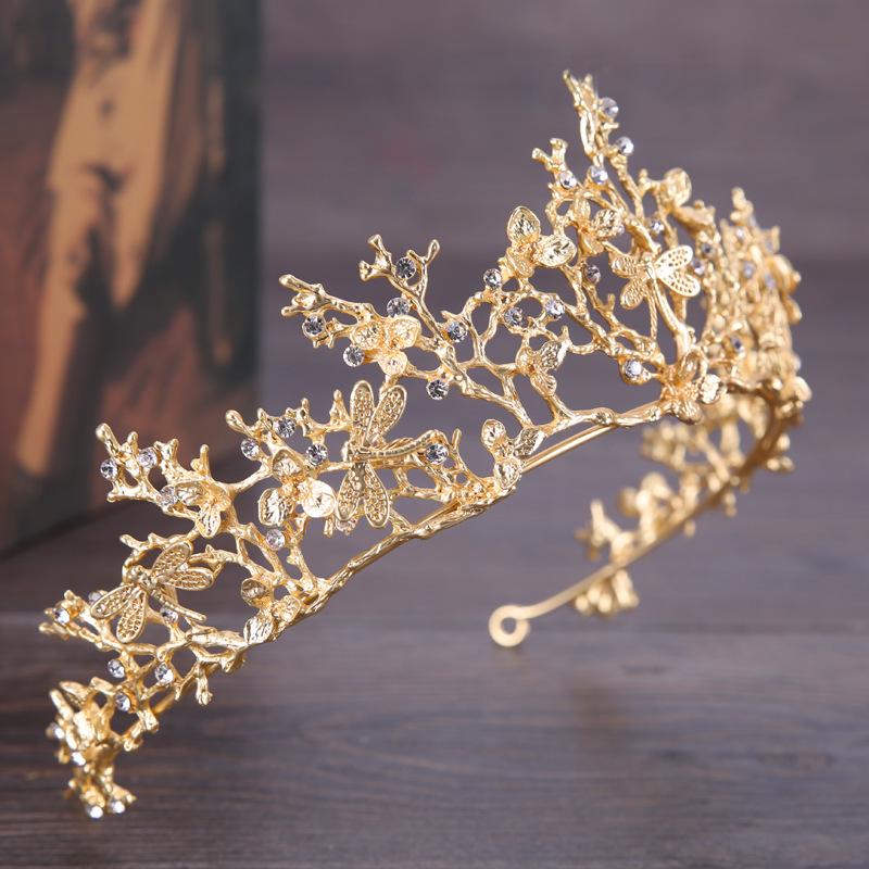 

Hair Clips & Barrettes Butterfly Flower Fashion Baroque Luxury Crystal Bridal Crown Tiaras Gold Diadem For Women Bride Wedding Accessories, Golden;silver