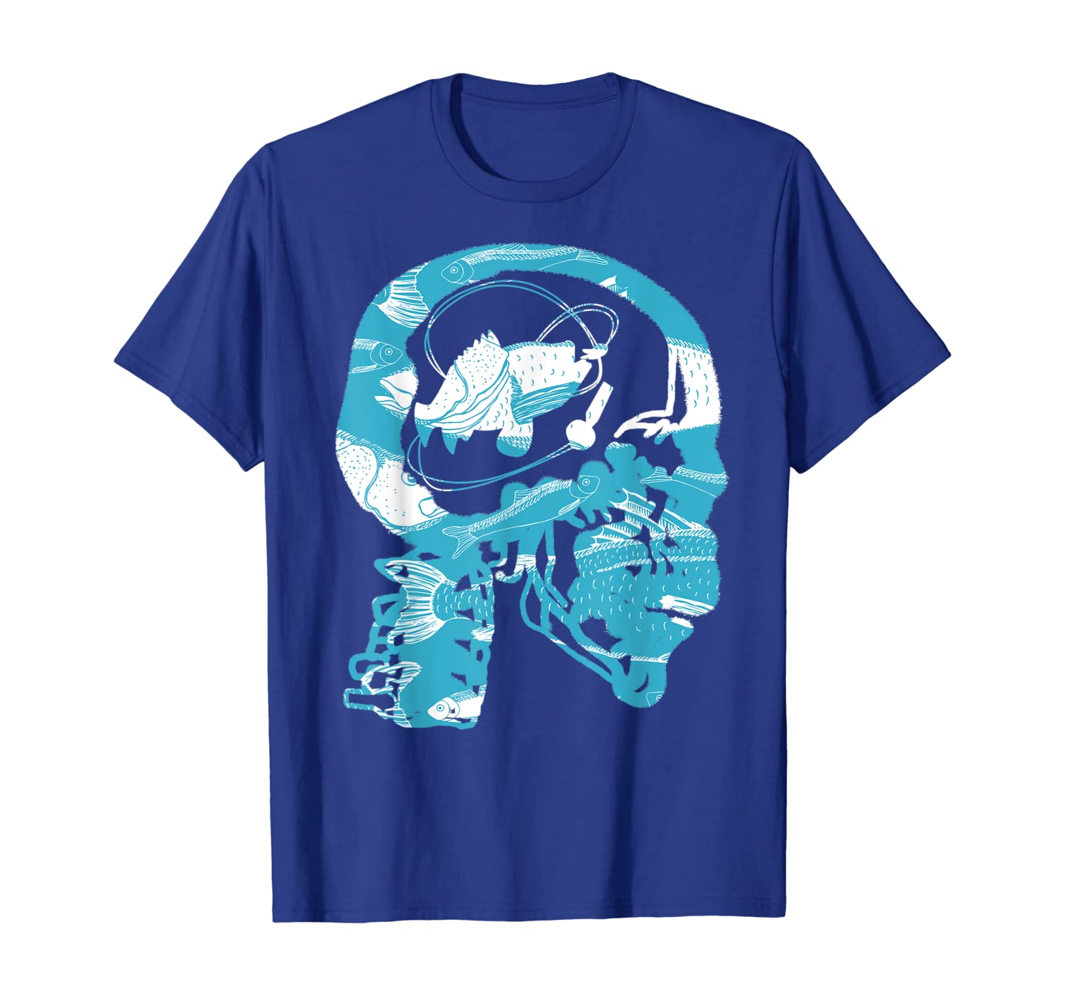 

funny fish shirt fishing in my head skeleton skull t-shirt, White;black