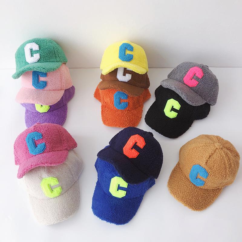 

Caps & Hats Lamb Wool C Letter Children's Baseball Cap, Candy-colored Warm Hat, Baby Cap, Yellow