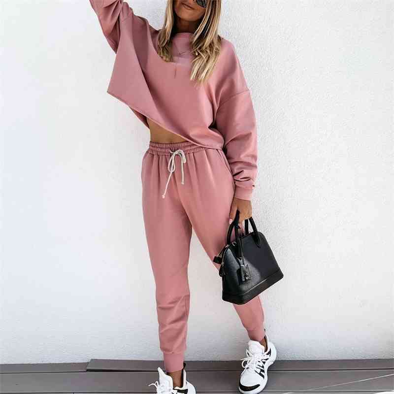 

DUUTI Women's Tracksuit Loose Fit 2 Piece Set Pullover+Pants Women Sport Suit Spring And Autumn Solid Pink/Black/Gray Sportswear 210331