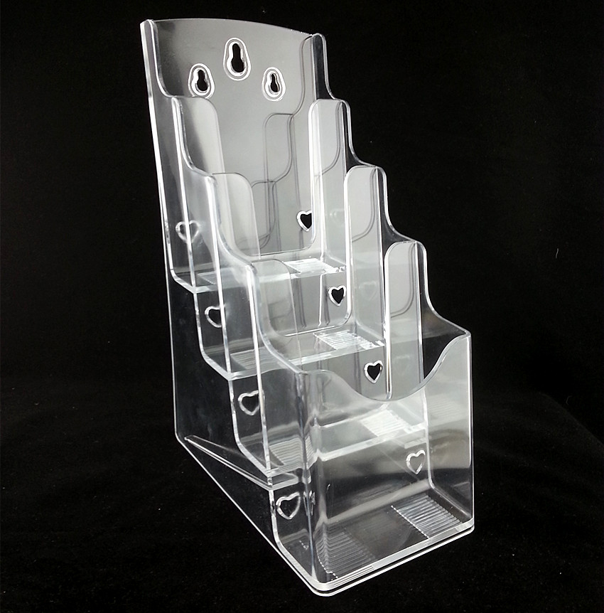 

Office Clear A6 Pamphlet Brochure Literature Plastic Display Holder Stand 4 Tiers to Insert Leaflet On Desktop 2pcs