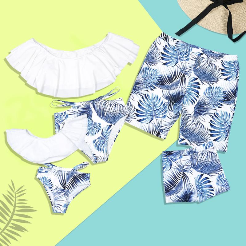 

Women's Swimwear Hirigin 2021 Women Men Baby Kids Boys Girls Family Matching Swimsuit Ruffles Printed Beachwar Bathing Suit Swimming