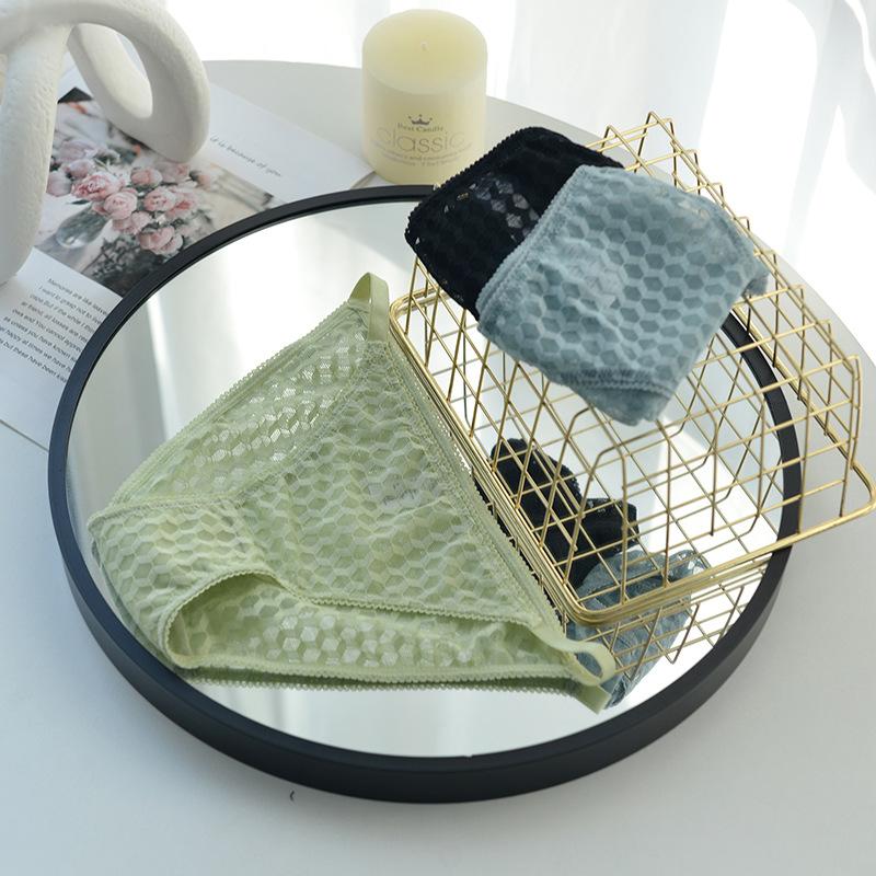 

Women's Panties 2021 Fashion Sexy Thin Lace Thong Green Girl Breathable Nude Briefs Japanese Geometric Lattice Seamless, Black